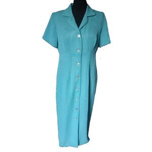 Donna Ricco Women's 12 Blue Tweed Button Front Midi Dress,  NWOT, Vtg